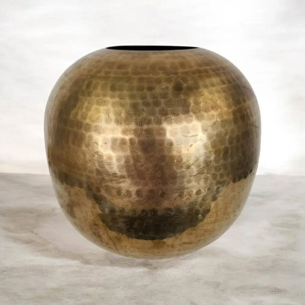 VTG Seiden International Hammered Round Brass Vase Pot Bohemian Home Decor